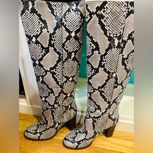 Brand new in box J.Crew Knee Boots in Snakeskin Printed Leather.  Size 9.5.